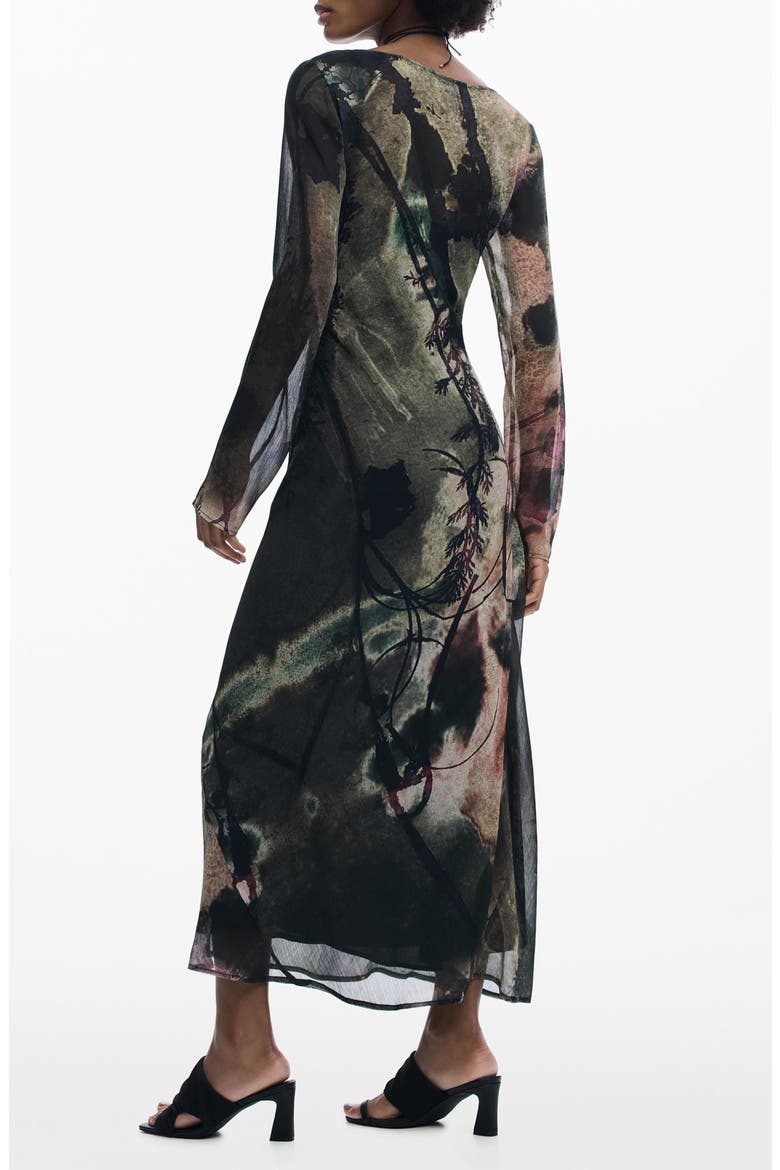 Abstract Print Long Sleeve Dress, Alternate, color, BLACK