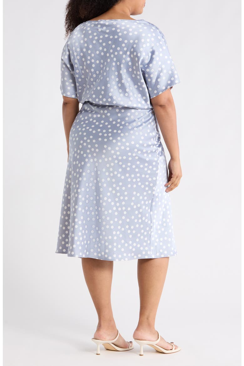 Polka Dot Short Sleeve Satin Midi Dress, Alternate, color, STEEL BLUE