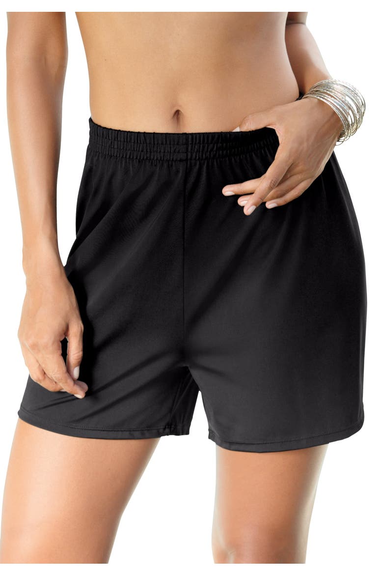 Boxer Swim Short With Built-In Tummy Control Brief, Main, color, BLACK