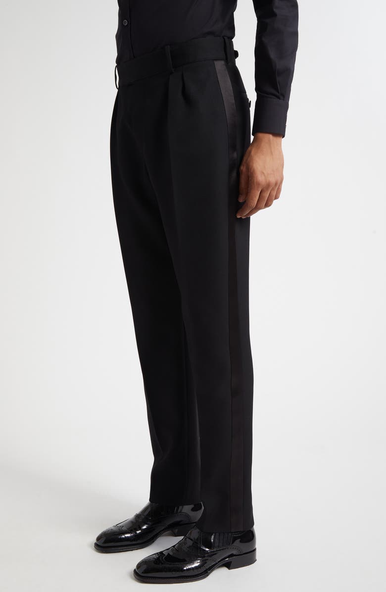 McQueen Wool Tuxedo Trousers, Alternate, color, Black