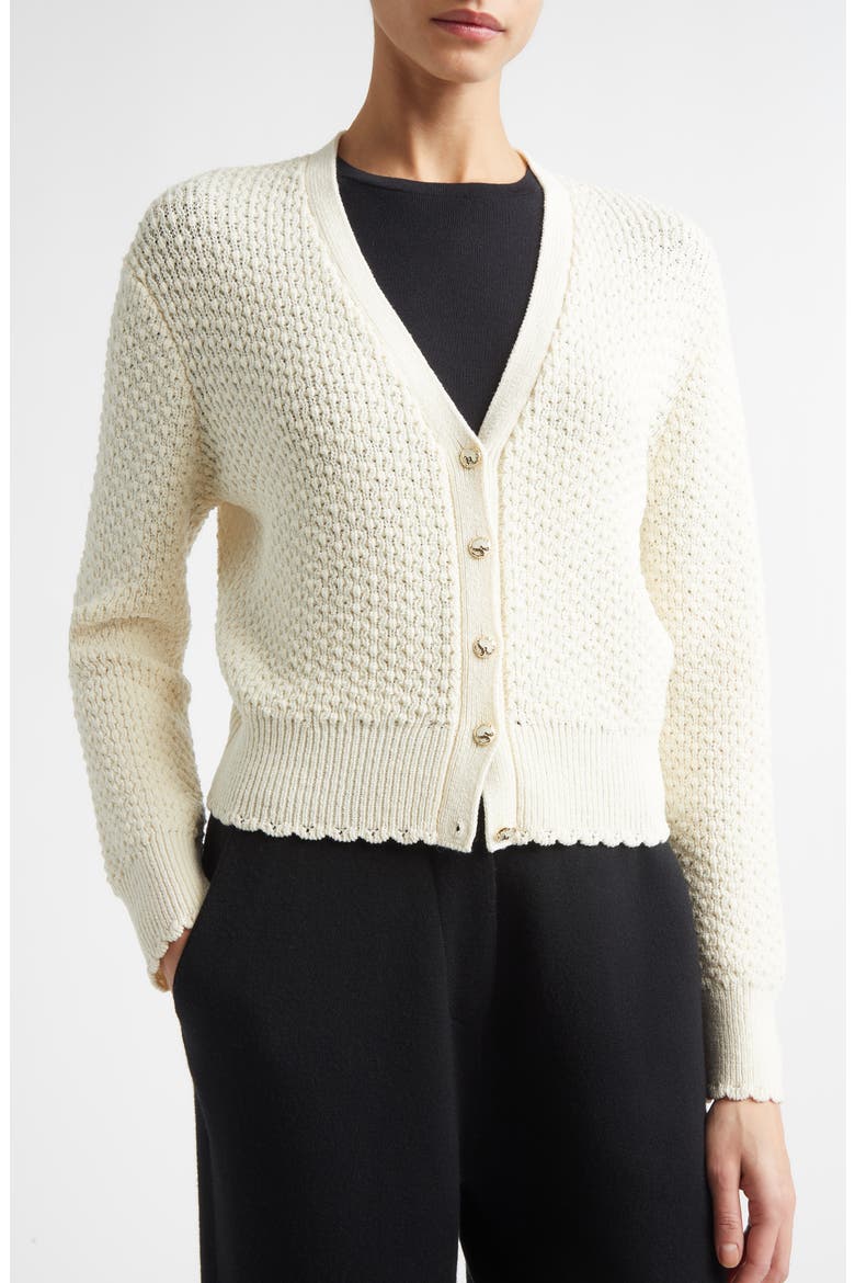 Perlé Crepe Wool Blend Cardigan, Alternate, color, ECRU