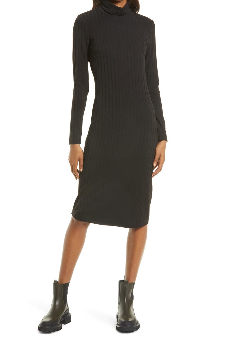 Long Sleeve Turtleneck Sweater Dress, Main, color, BLACK