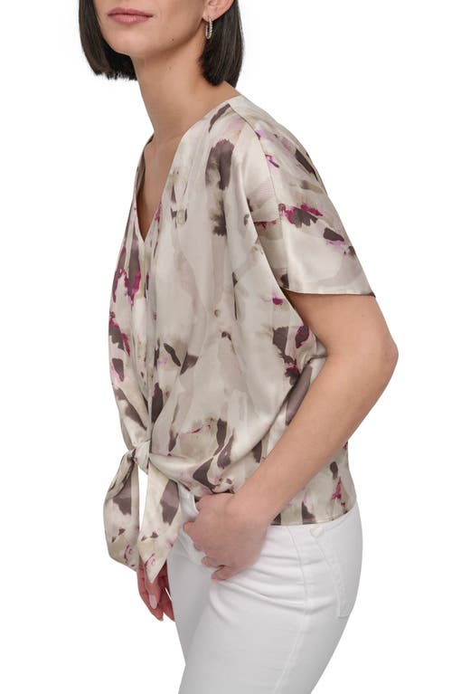 Dkny Abstract Print Tie Front Top In Neutral