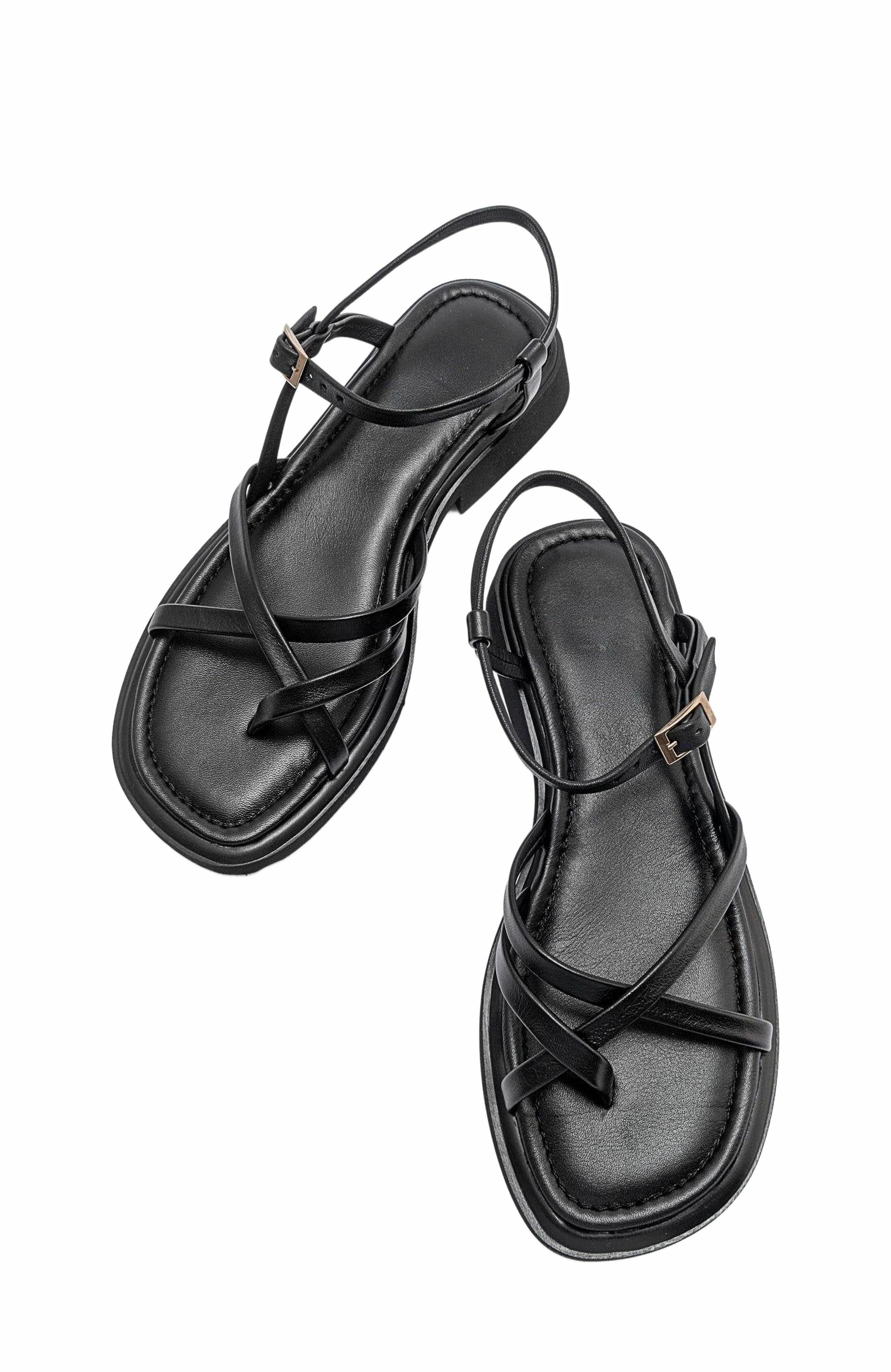 Forever & Always Shoes Antas Strappy Leather Flat Sandals, Alternate, color, Black Leather