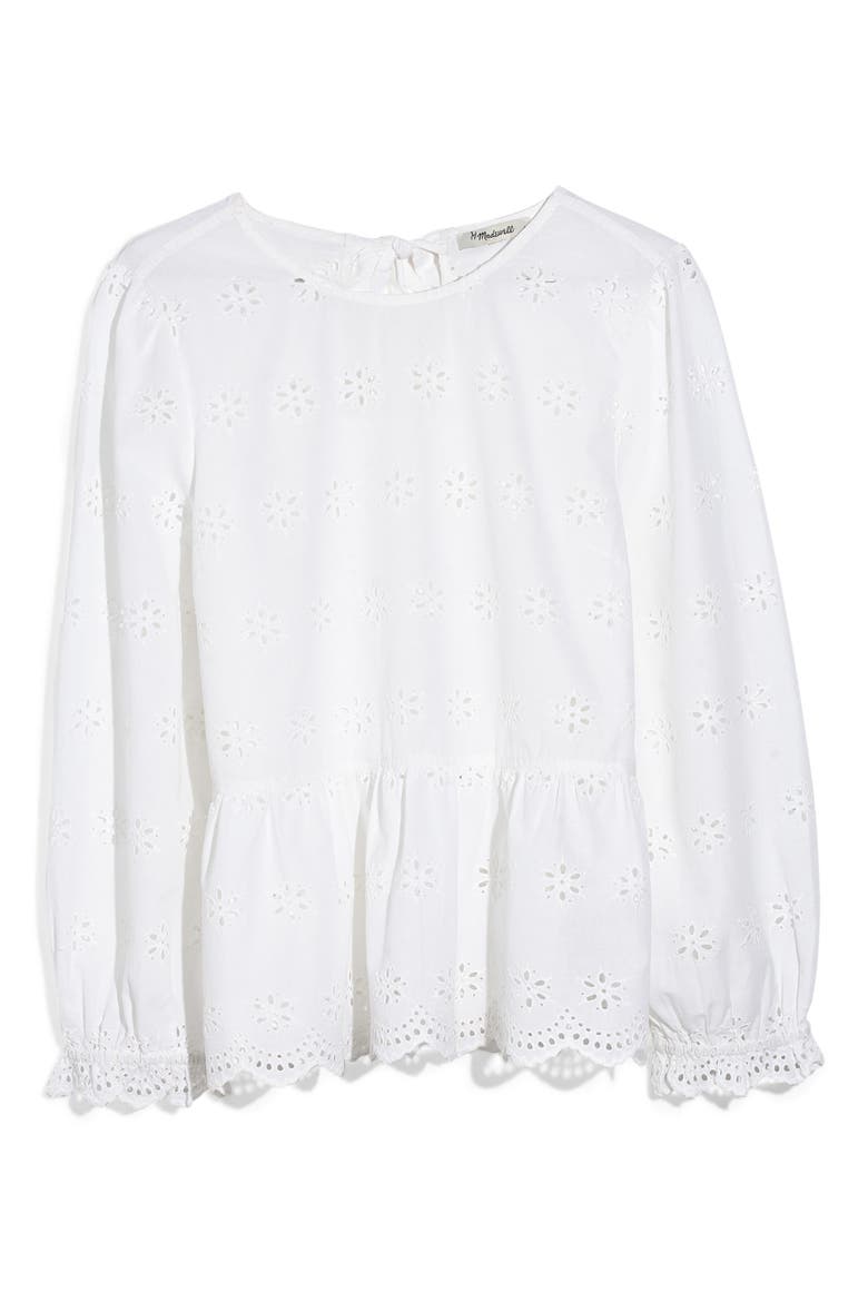 Eyelet Keyhole Peplum Top, Alternate, color, EYELET WHITE