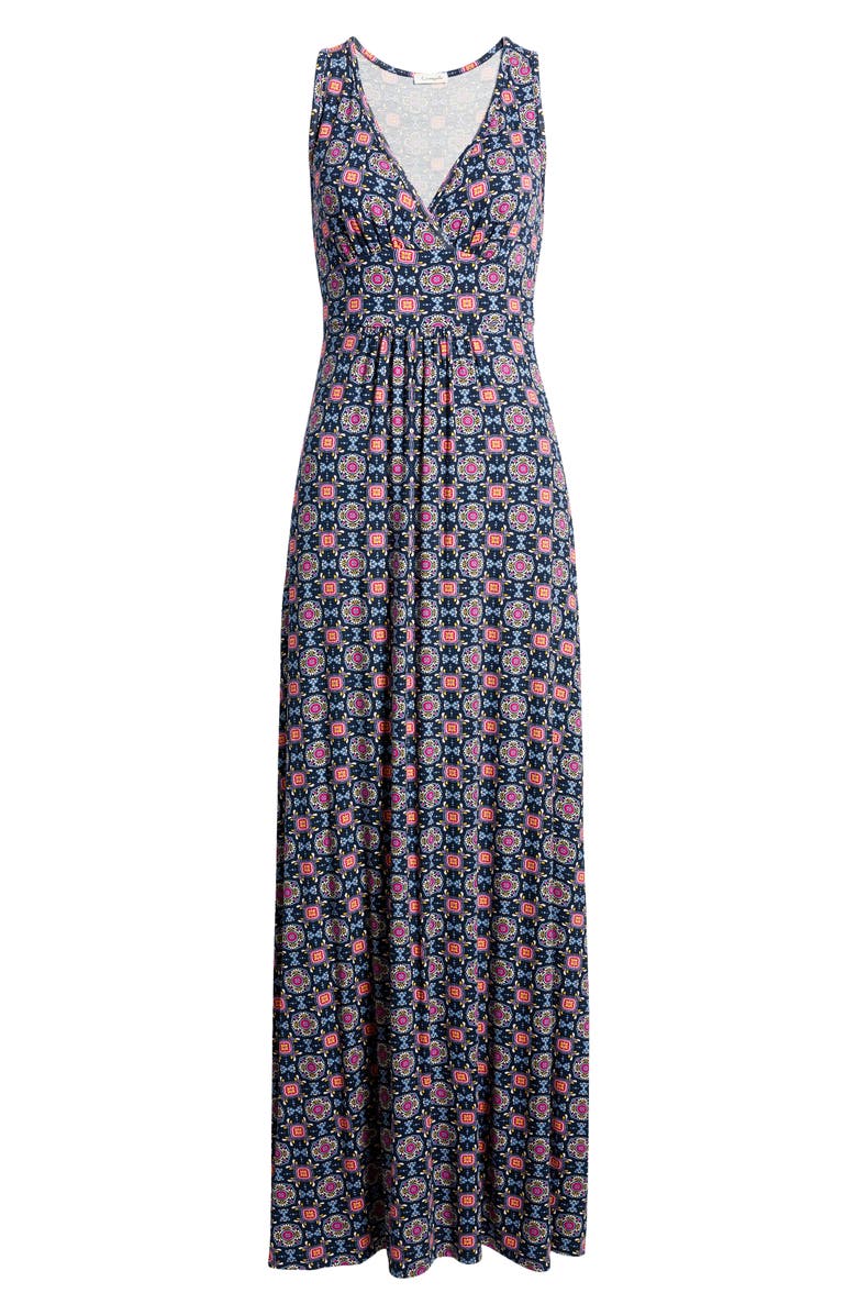 Loveappella Paisley Jersey Maxi Dress, Alternate, color, Navy/ Magenta