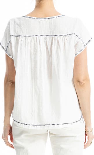 Embroidered Short Sleeve Cotton Blend Top