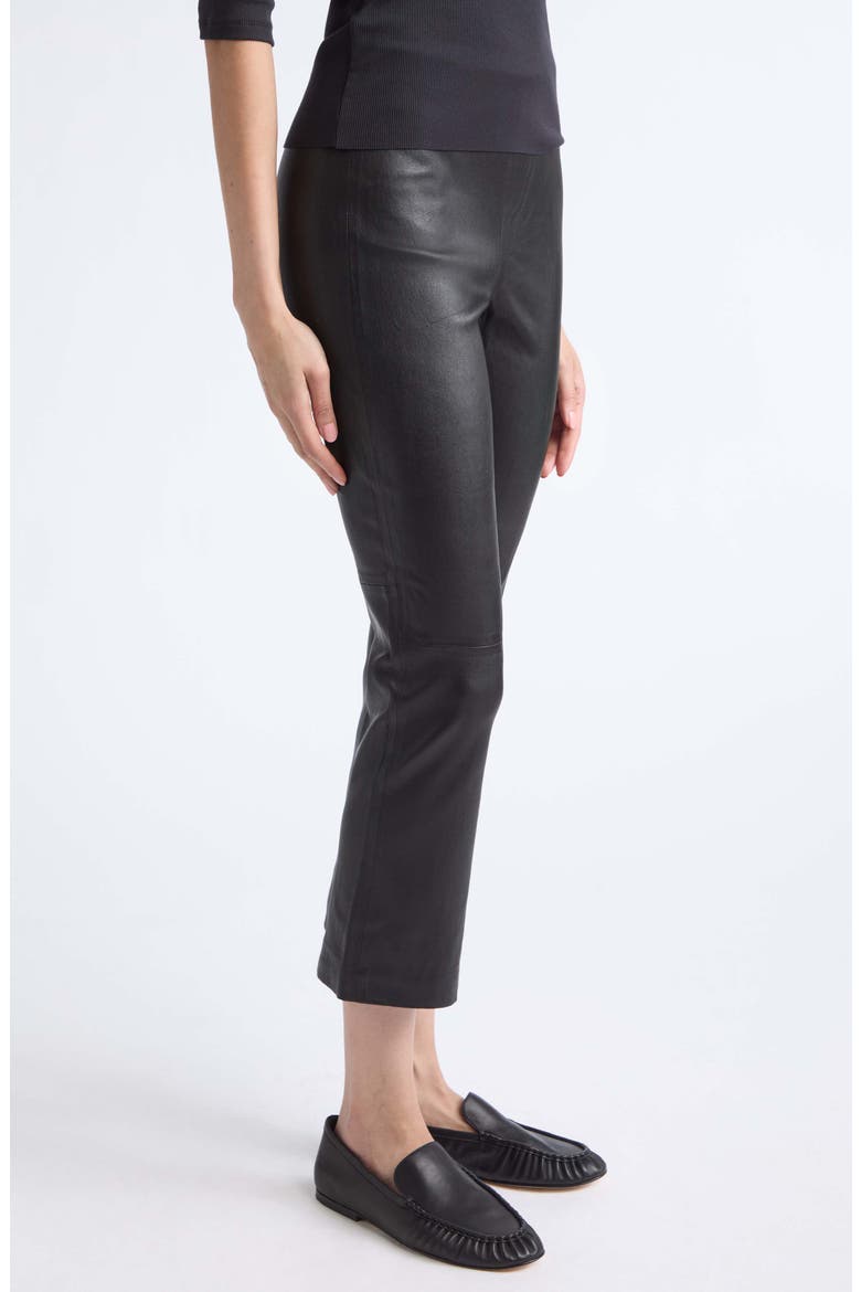 Crop Flare Stretch Leather Pants, Alternate, color, BLACK