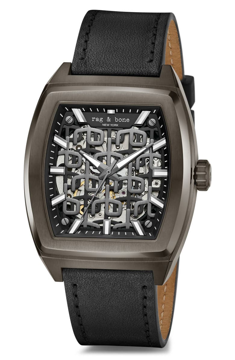 rag & bone Automatic Leather Strap Watch, 41mm, Alternate, color,