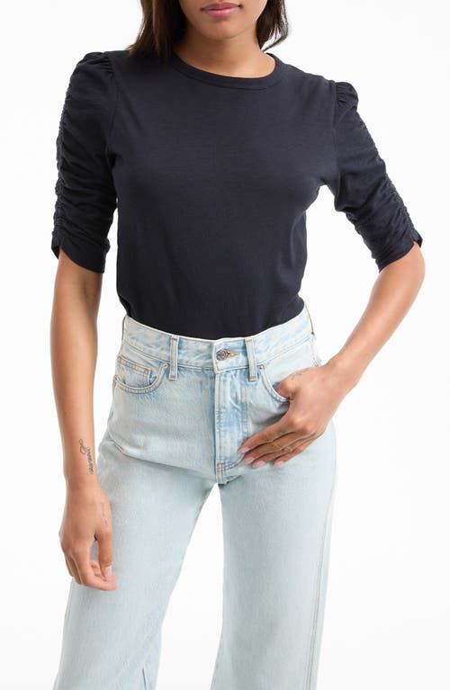 Veronica Beard Waldorf Ruched-sleeve Slub T-shirt In Blue