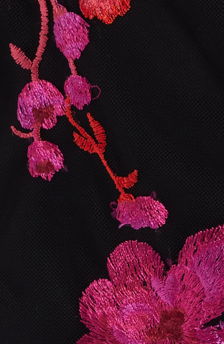 Eliza J Embroidered Mesh Dress, Alternate, color, Black/ Fuschia