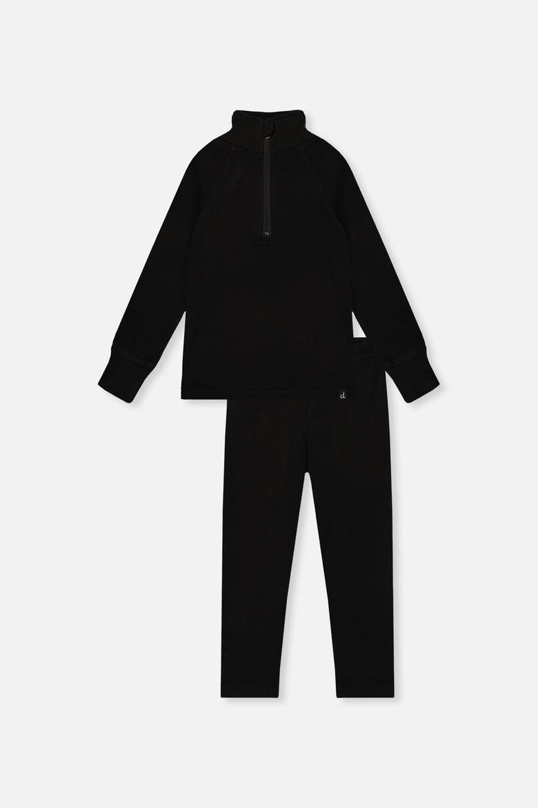 Two Piece Brushed Half-Zip Top & Pants Thermal Underwear, Main, color, Noir