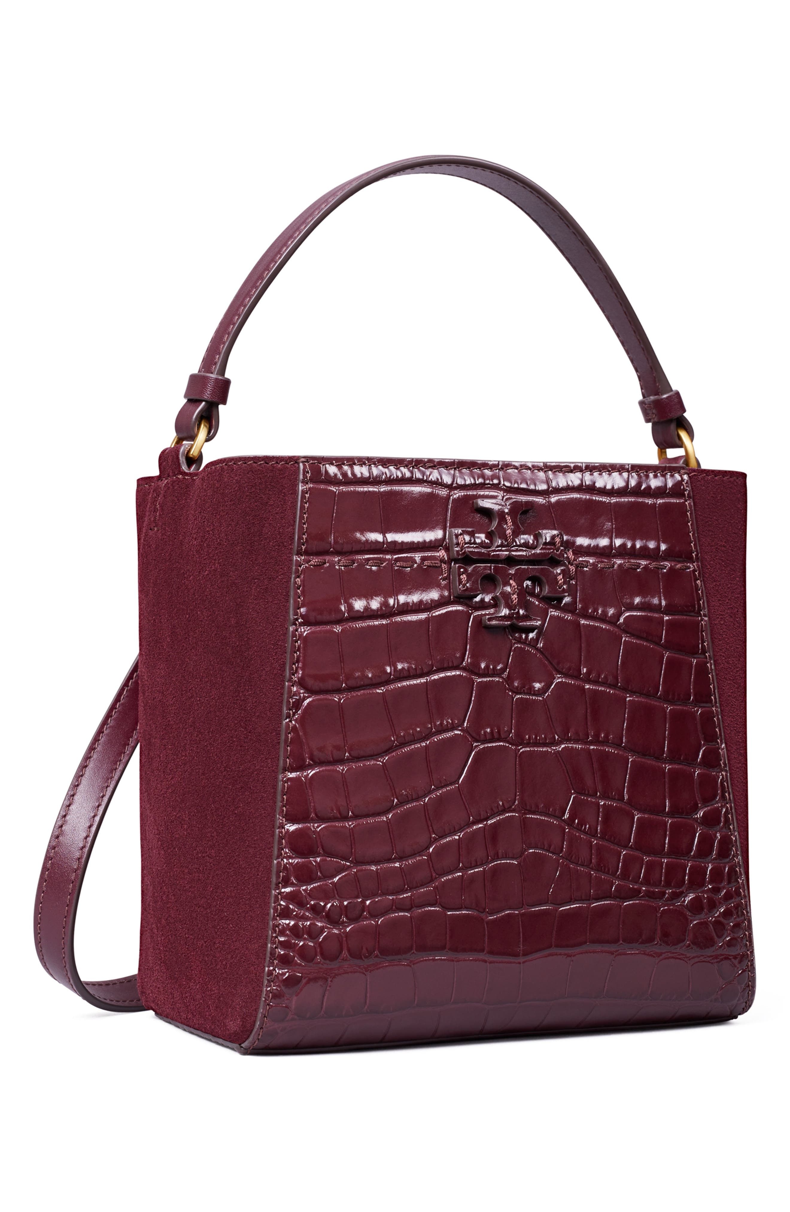 McGraw Embossed Small Bucket Bag, Alternate, color, BEETLE BERRY
