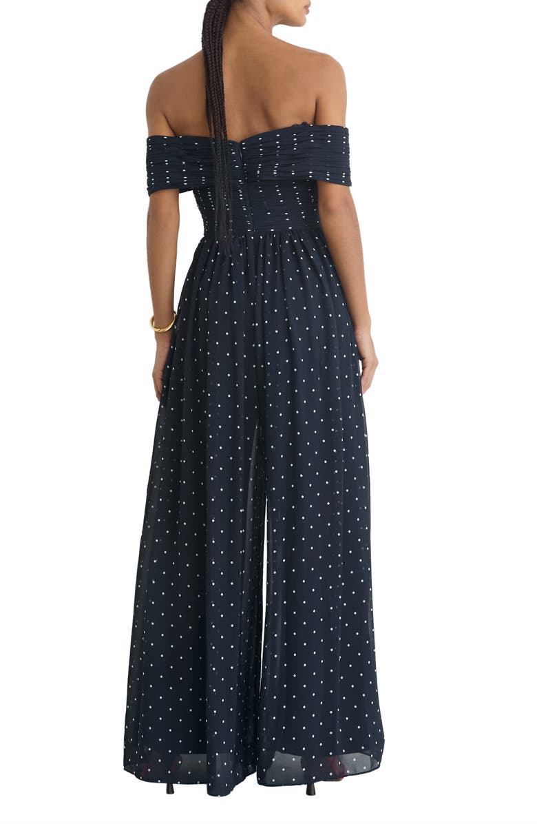 Reiss Margo Polka-Dot Bardot Wide-Leg Jumpsuit, Alternate, color, Navy/ Ivory