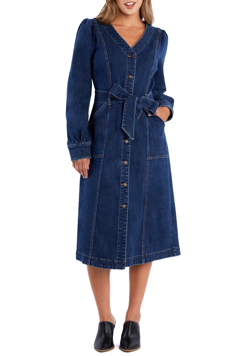 Noelle Long Sleeve Denim Midi Dress, Main, color, NOELLE BLUE