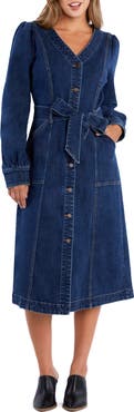 Wash Lab Denim Noelle Long Sleeve Denim Midi Dress