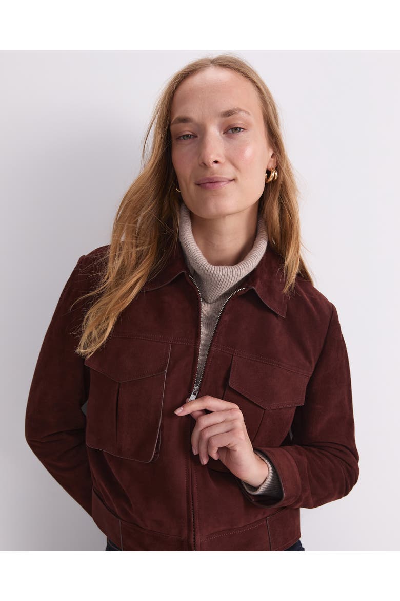 Lolita Suede Cropped Jacket, Alternate, color, Cognac