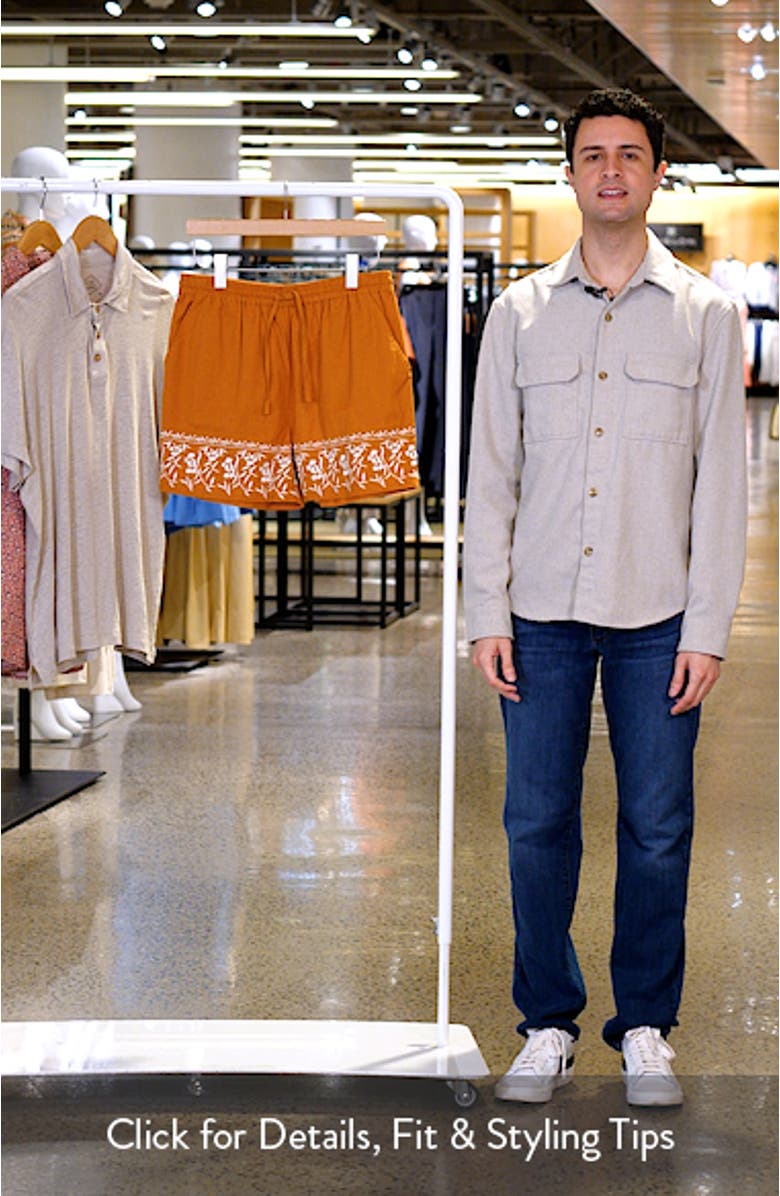 Kingsley Regular Fit Embroidered Cotton & Linen Shorts, sales video thumbnail