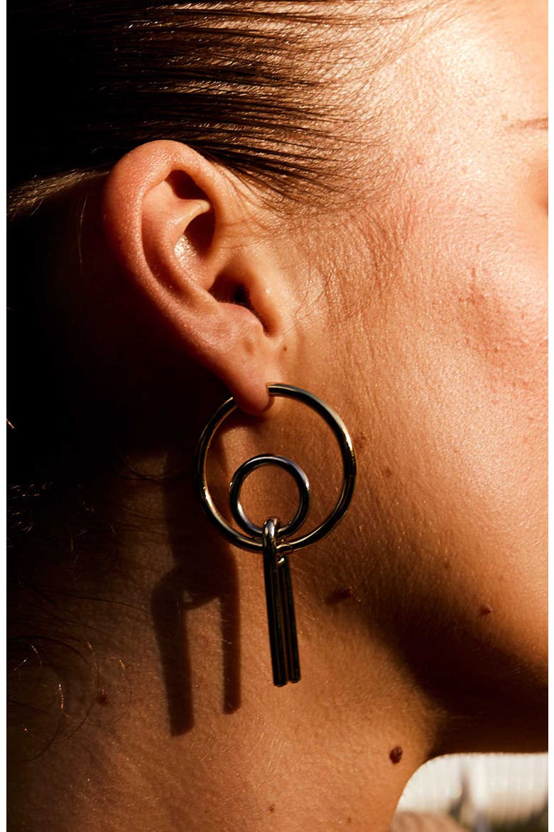 Icon Drop Hoop Earrings, Alternate, color, GOLD/ SILVER