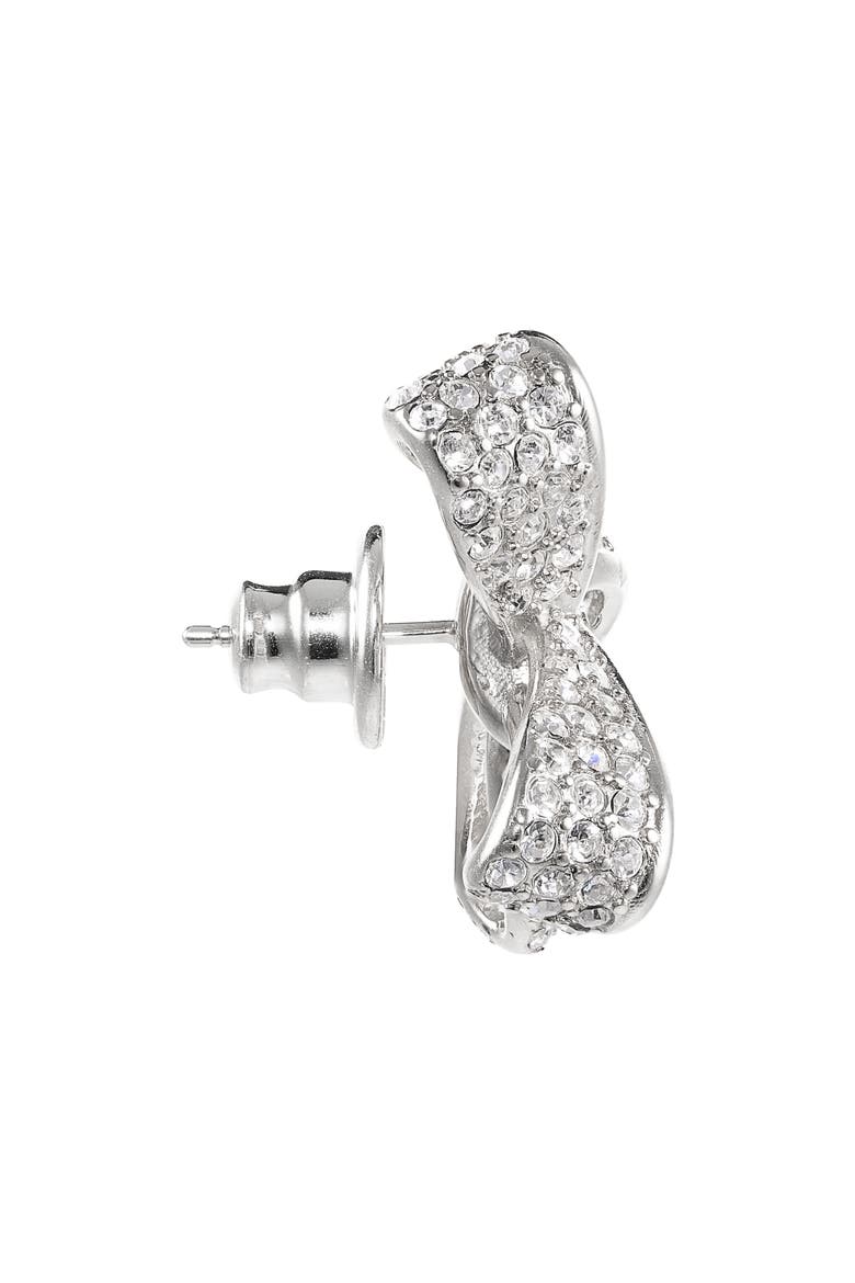 Small Pavé Crystal Bow Earrings, Alternate, color, SILVER