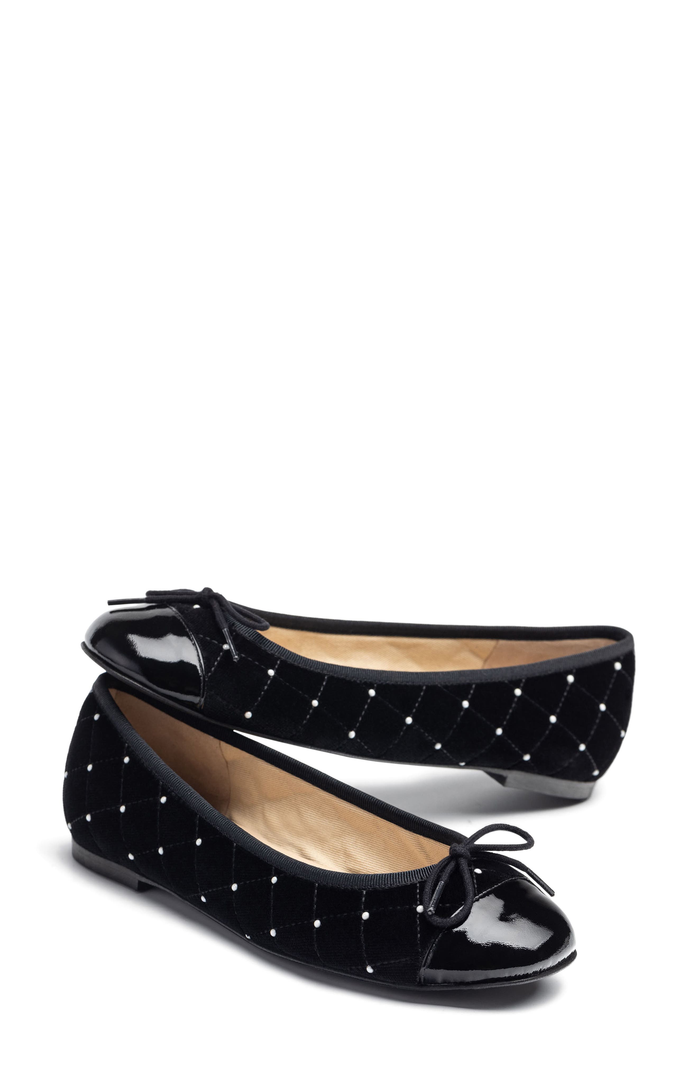 Jon Josef Belle Imitation Pearl Quilted Velvet Ballet Flat, Alternate, color, 