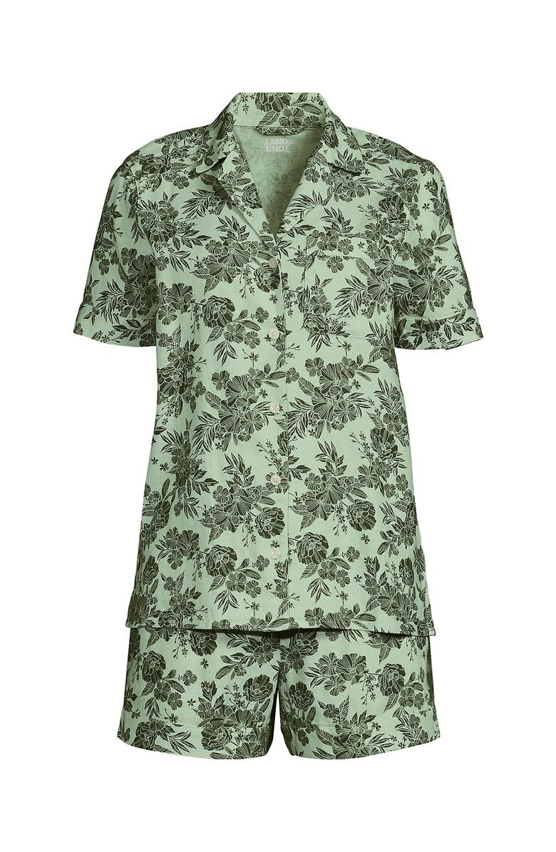 Lands' End Women Linen 2 Piece Pajama Set - Short Sleeve Top and Shorts, Alternate, color, Icy Mint Green Romantic Floral
