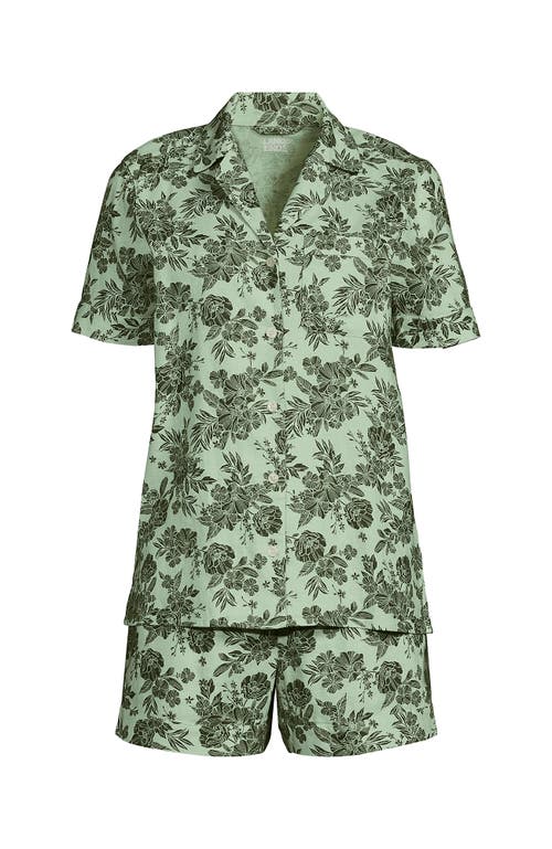 Lands' End Women Linen 2 Piece Pajama Set In Icy Mint Green Romantic Floral