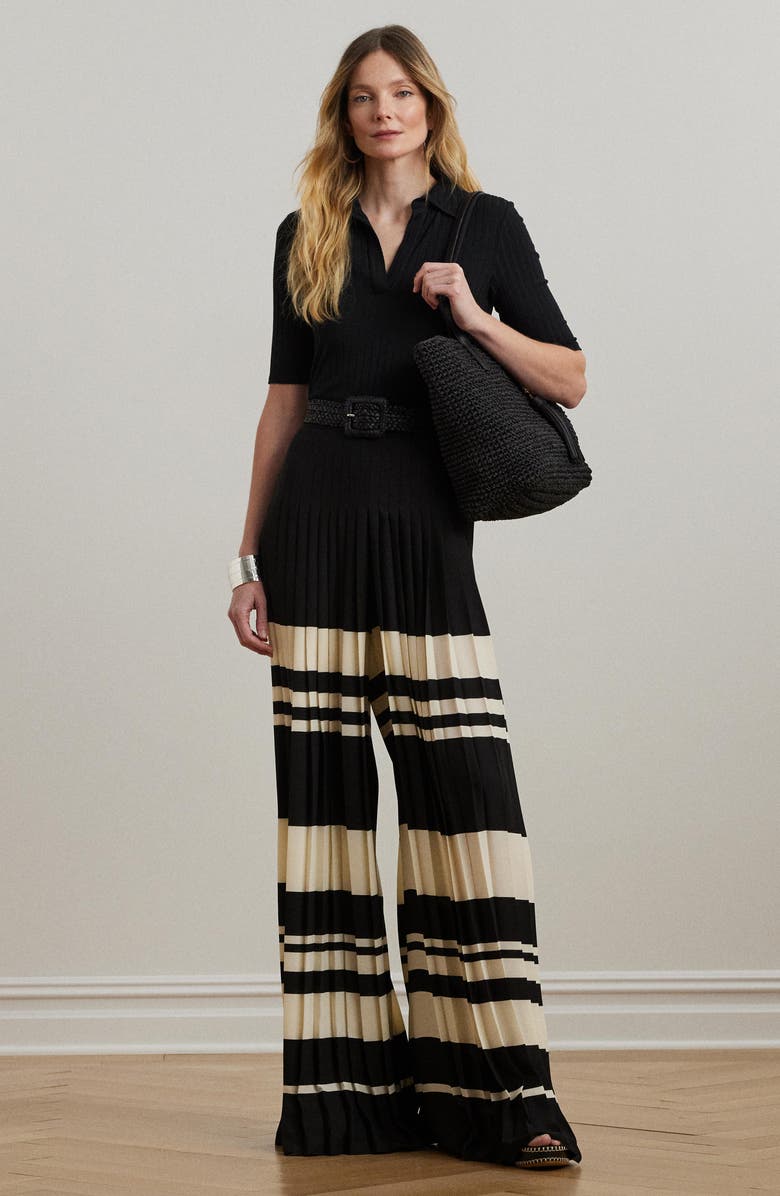 Lauren Ralph Lauren Pleated Stripe Georgette Wide Leg Pants, Alternate, color, 