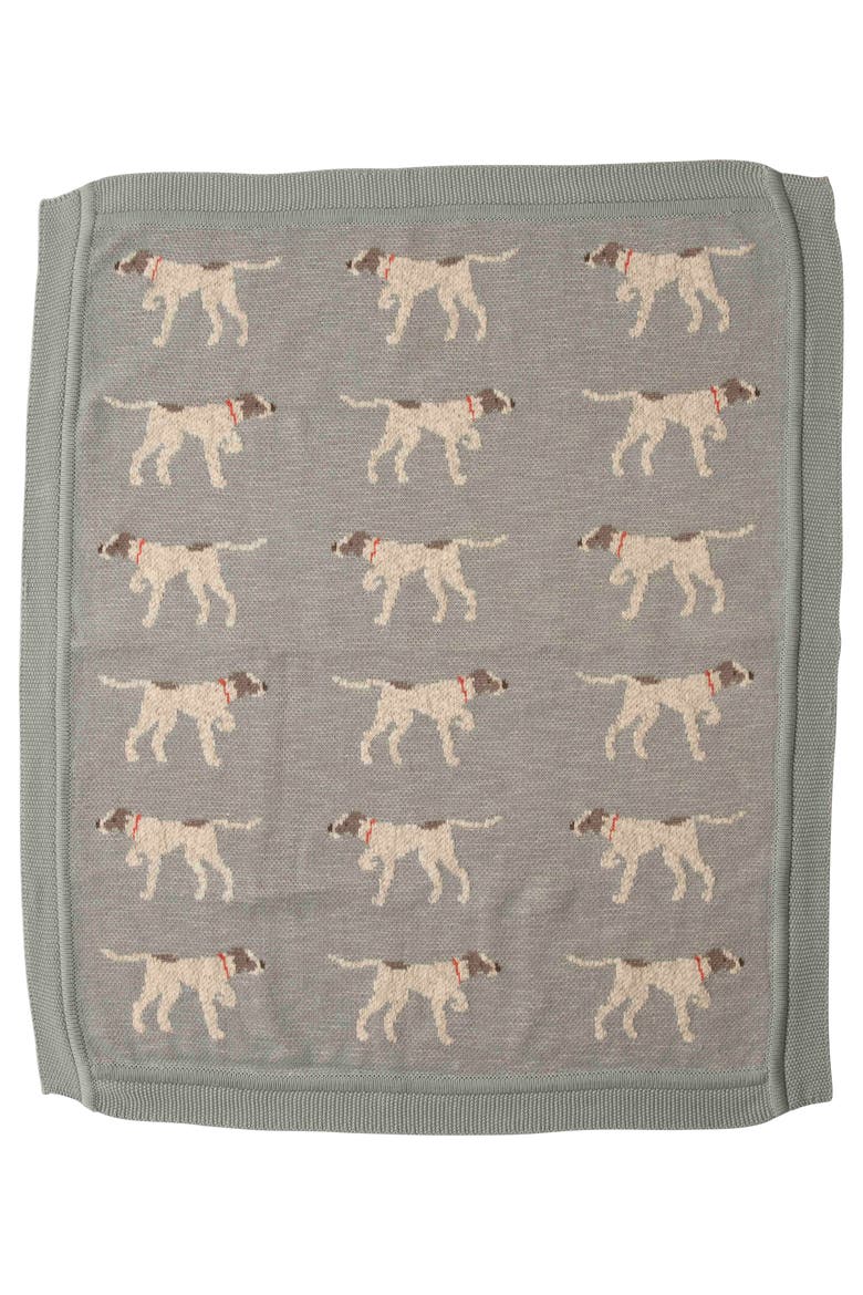 Soft Cotton Knit Baby Blanket with Decorative Dog Design, Blue, Main, color, Blue