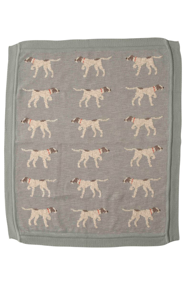 Storied Home Soft Cotton Knit Baby Blanket with Decorative Dog Design, Blue, Main, color, Blue