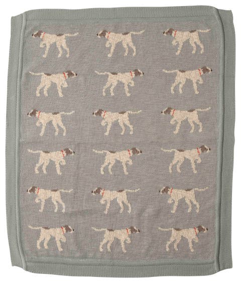 Soft Cotton Knit Baby Blanket with Decorative Dog Design, Blue