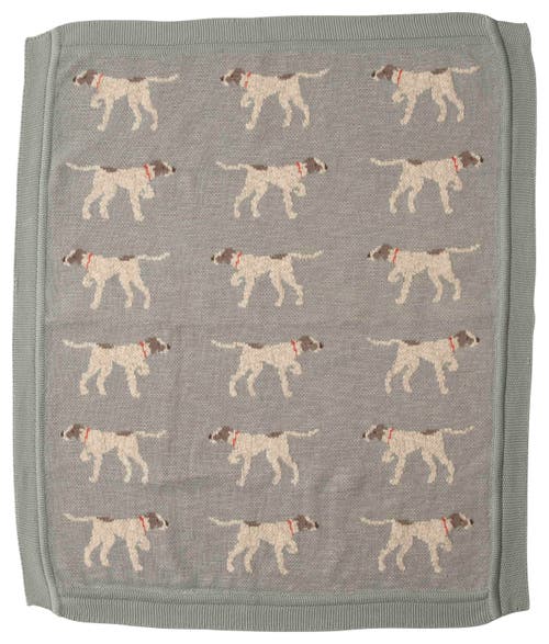 Storied Home Soft Cotton Knit Baby Blanket With Decorative Dog Design, Blue In Gray