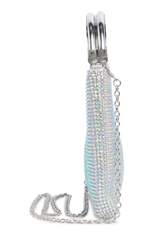 Jessica Mcclintock Zinia Crystal Mesh Ring Top Handle Bag In Irridescent Silver