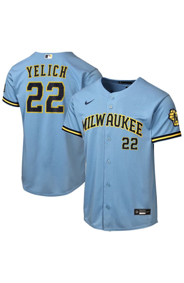 Nike Youth Nike Christian Yelich Powder Blue Milwaukee Brewers Road Stadium Jersey, Main, color, Powder Blue