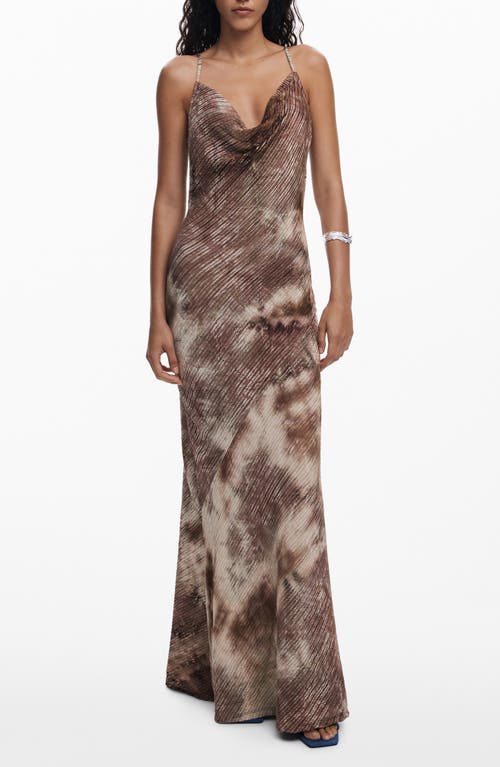 Desigual Cowl Neck Ribbed Maxi Dress In Brown