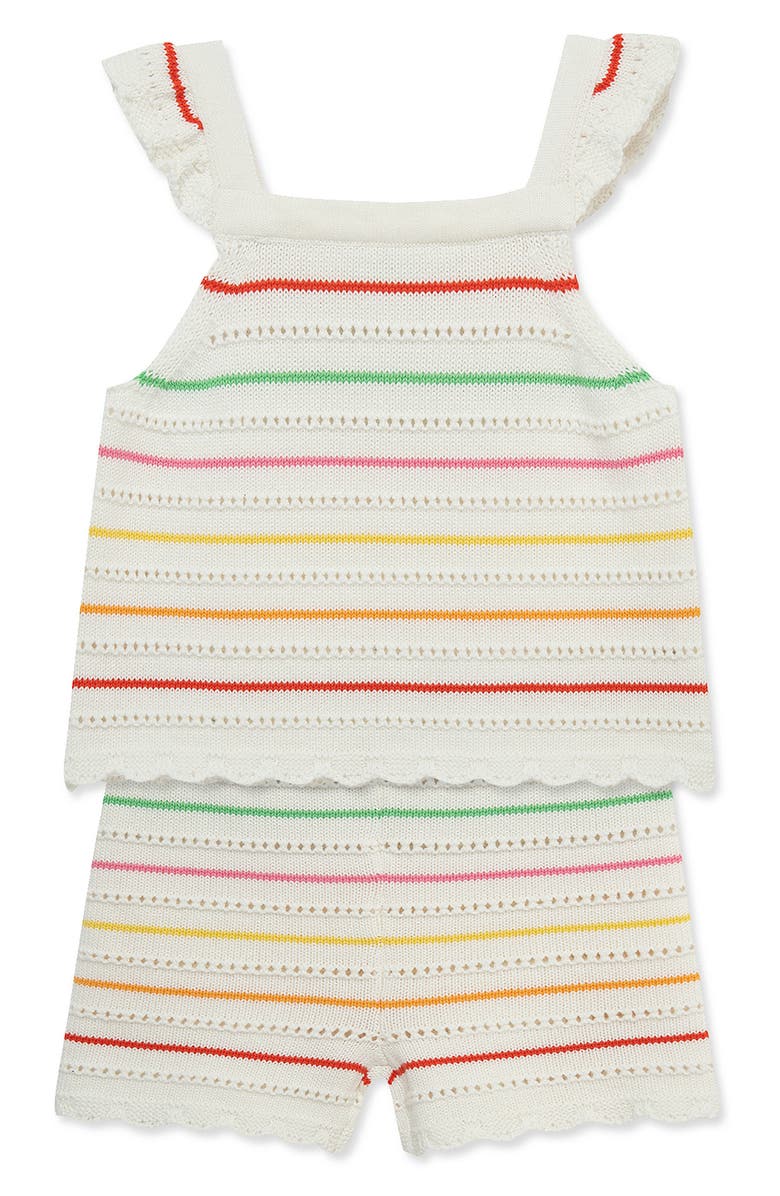 Little Me Stripe Cotton Pointelle Knit Tank & Shorts Set, Alternate, color, White Multi