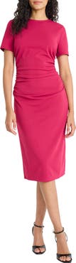 Maggy London Ruched Short Sleeve Midi Dress