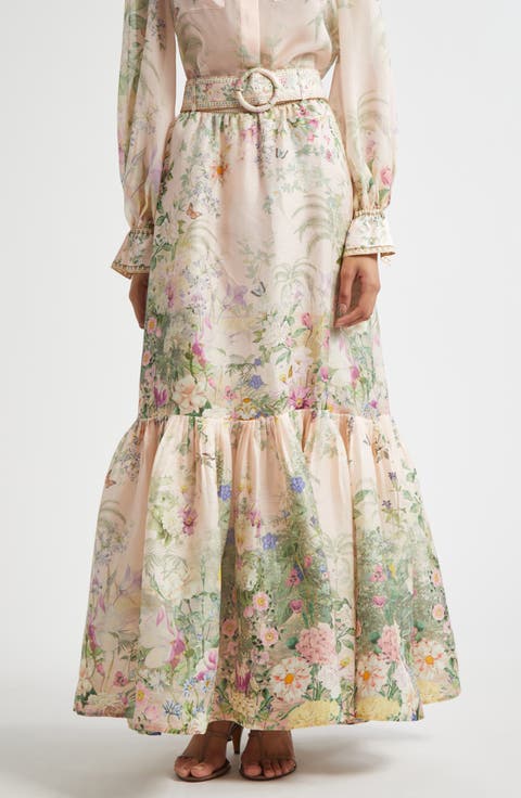 Tiered Linen & Silk Maxi Skirt