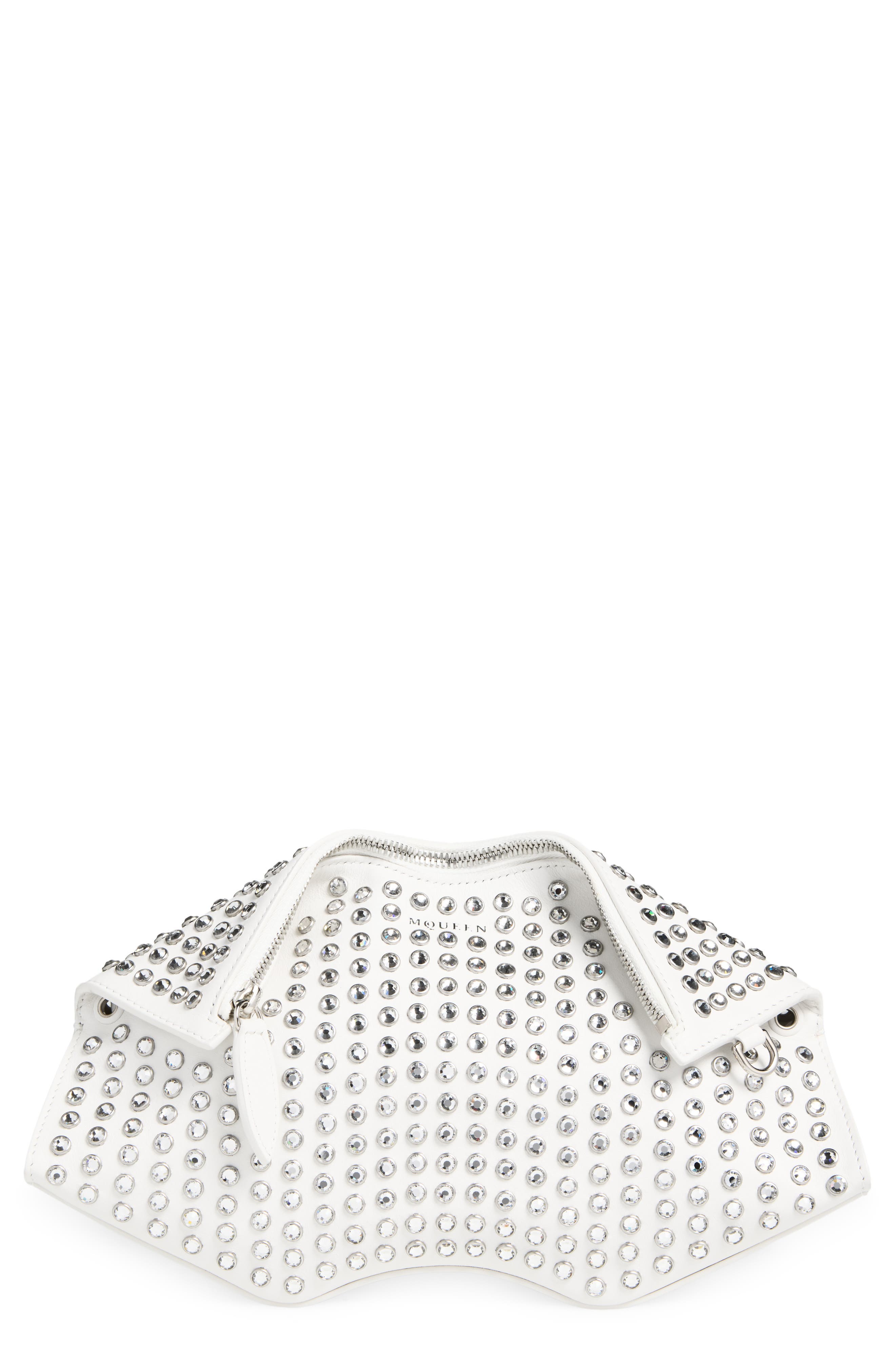 Manta Leather Clutch, Main, color, WHITE/ SILVER
