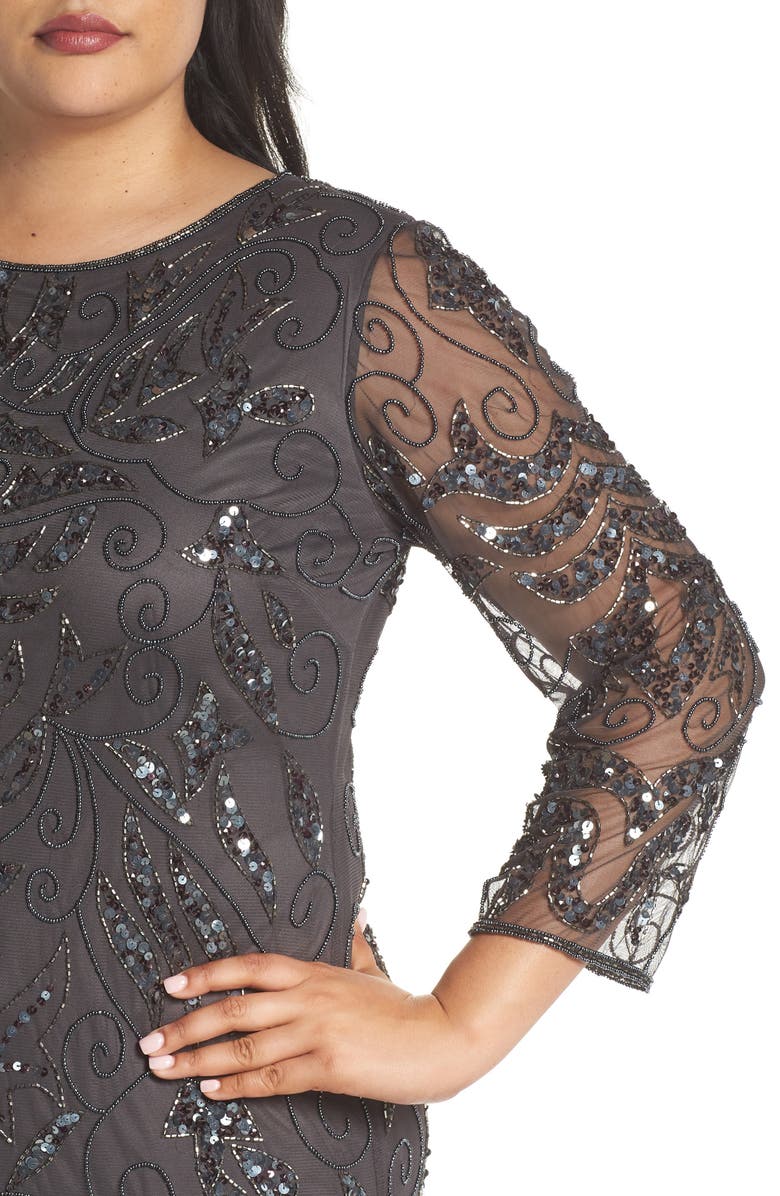 Pisarro Nights Embellished Three Quarter Sleeve Gown, Alternate, color, 