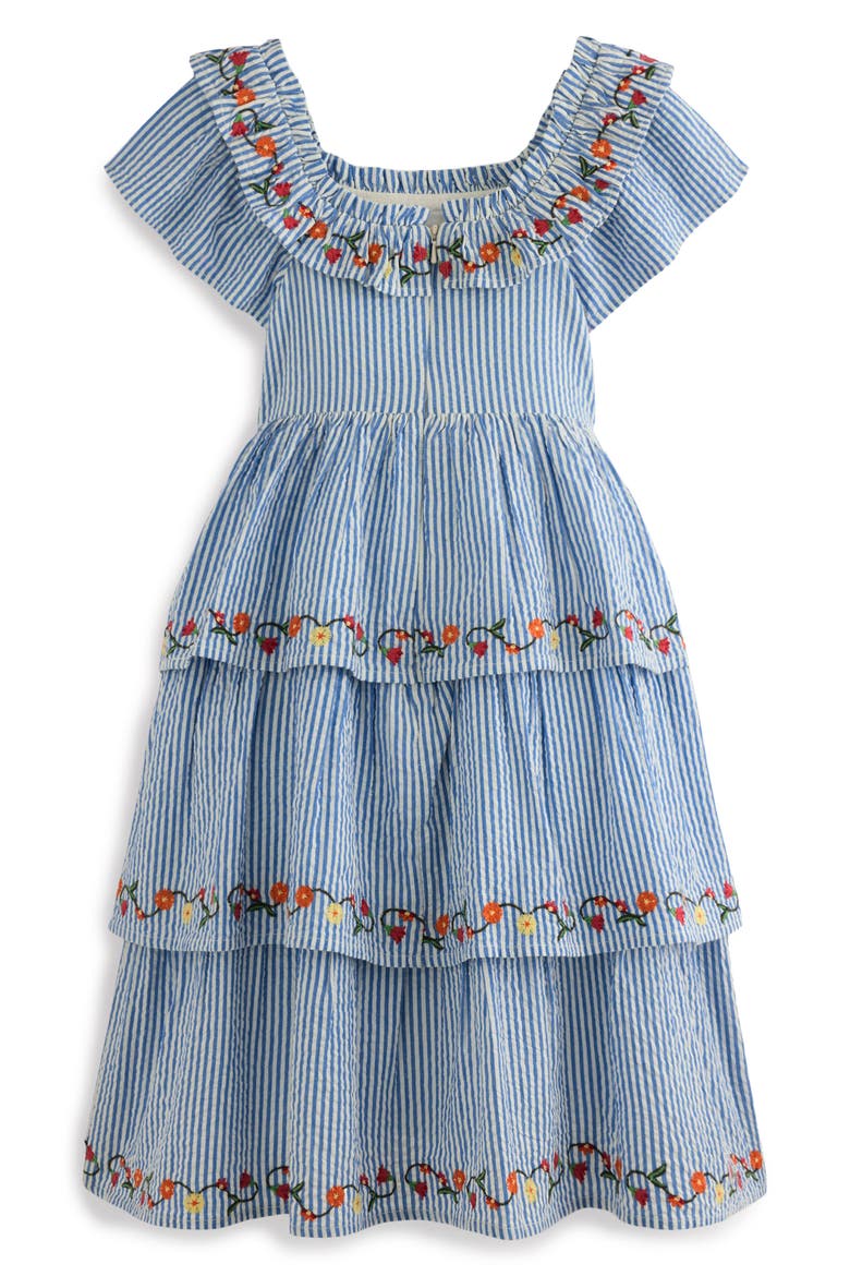 Kids' Stripe Floral Embroidered Tiered Dress, Alternate, color, TICKING STRIPE FLORAL