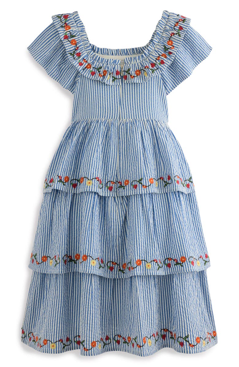 Mini Boden Kids' Stripe Floral Embroidered Tiered Dress, Alternate, color, Ticking Stripe Floral