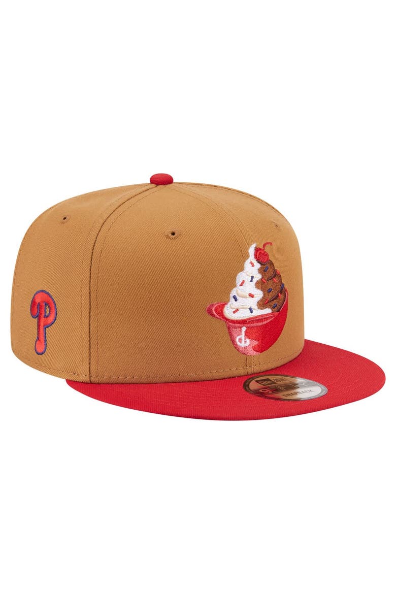 Men's New Era Khaki/Red Philadelphia Phillies Ice Cream 9FIFTY Snapback Hat, Main, color, Khaki