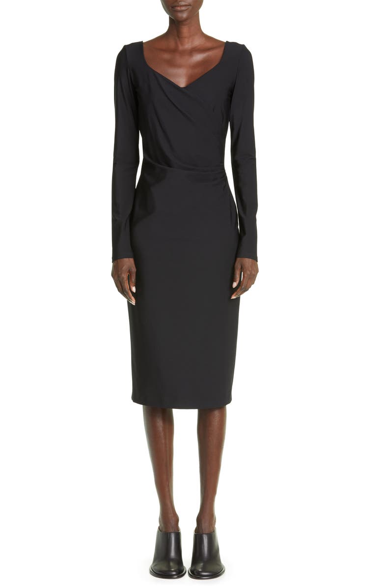 Max Mara Riber Gathered Long Sleeve Jersey Midi Dress, Main, color, 