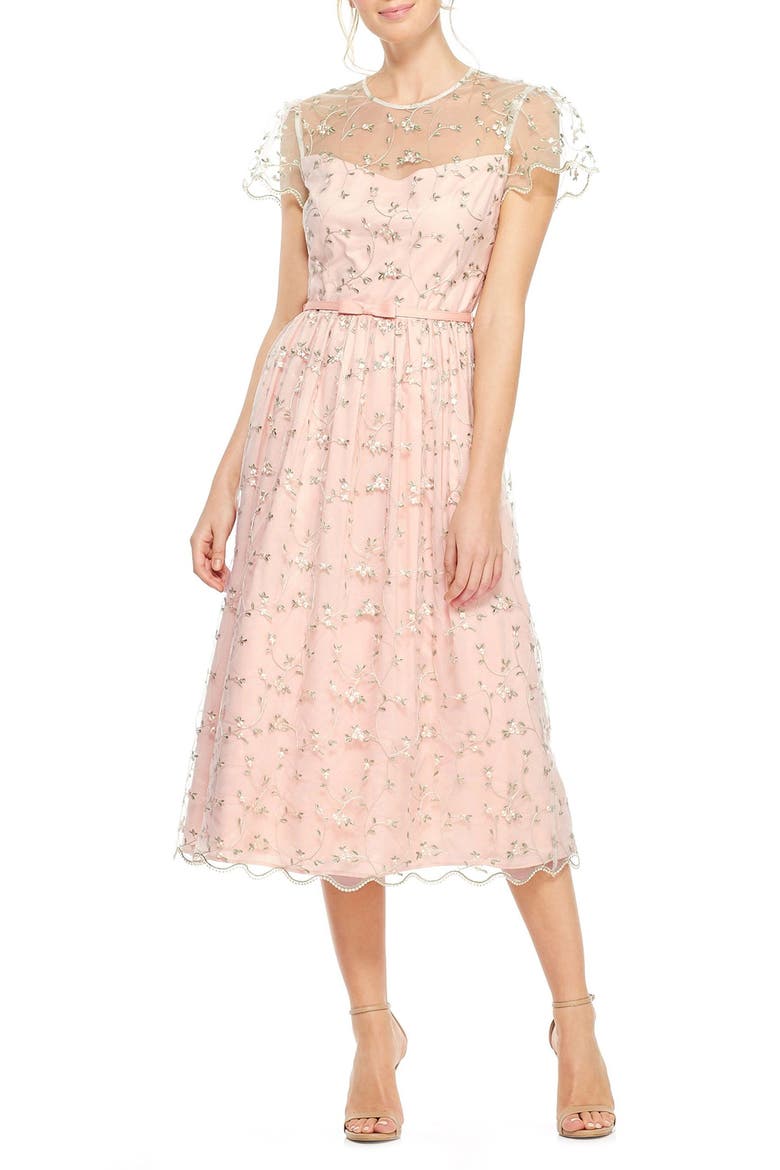 Penelope Baby Bud Embroidered Fit & Flare Midi Dress, Main, color, CREAM COMBO
