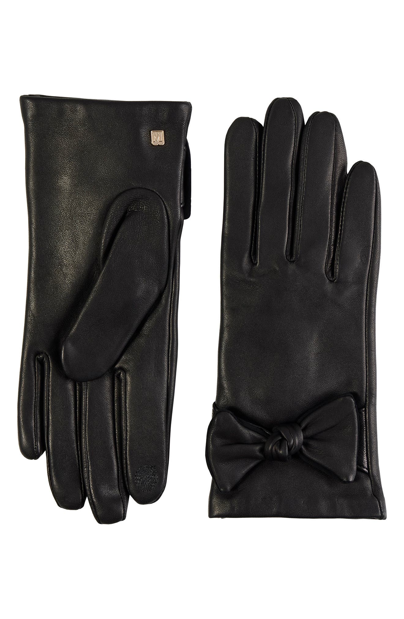 Bruno Magli Cashmere Lined Leather Bow Gloves