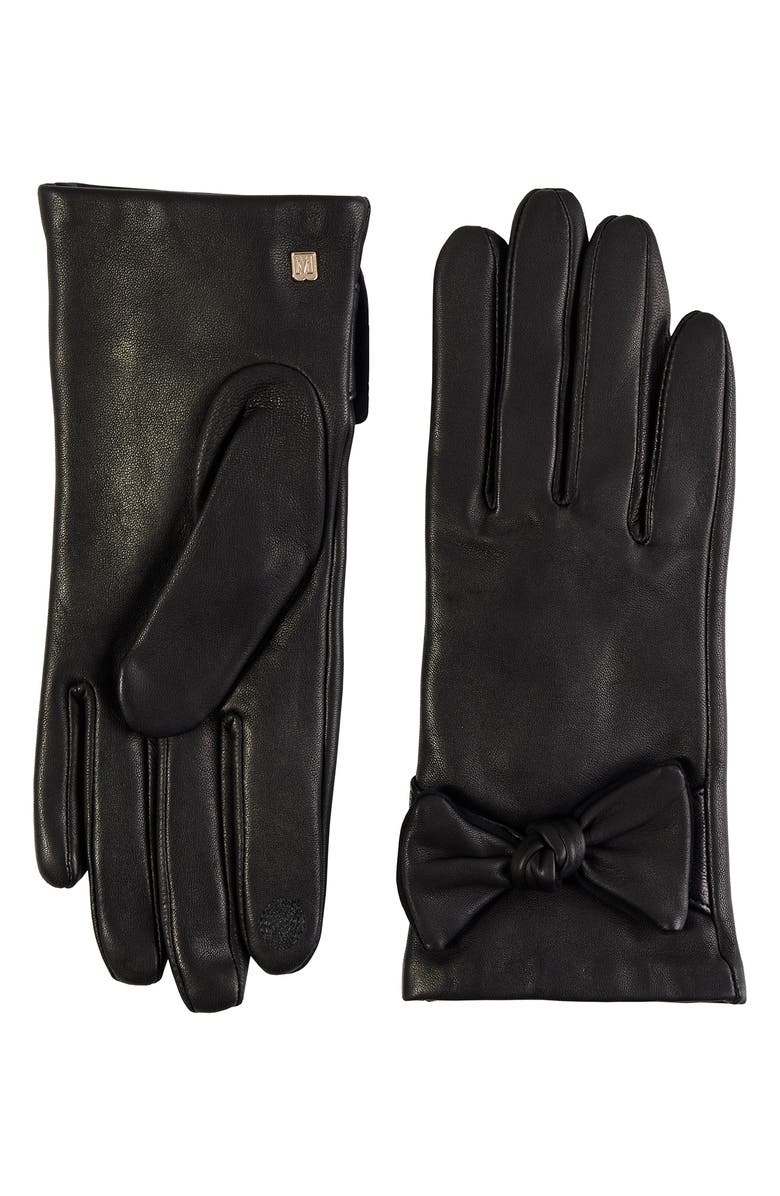 Bruno Magli Cashmere Lined Leather Bow Gloves, Main, color, Touch Tech Black