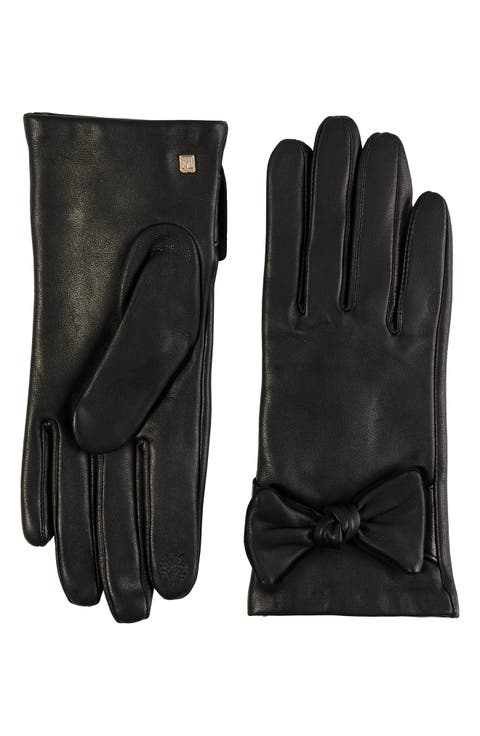 Cashmere Lined Leather Bow Gloves