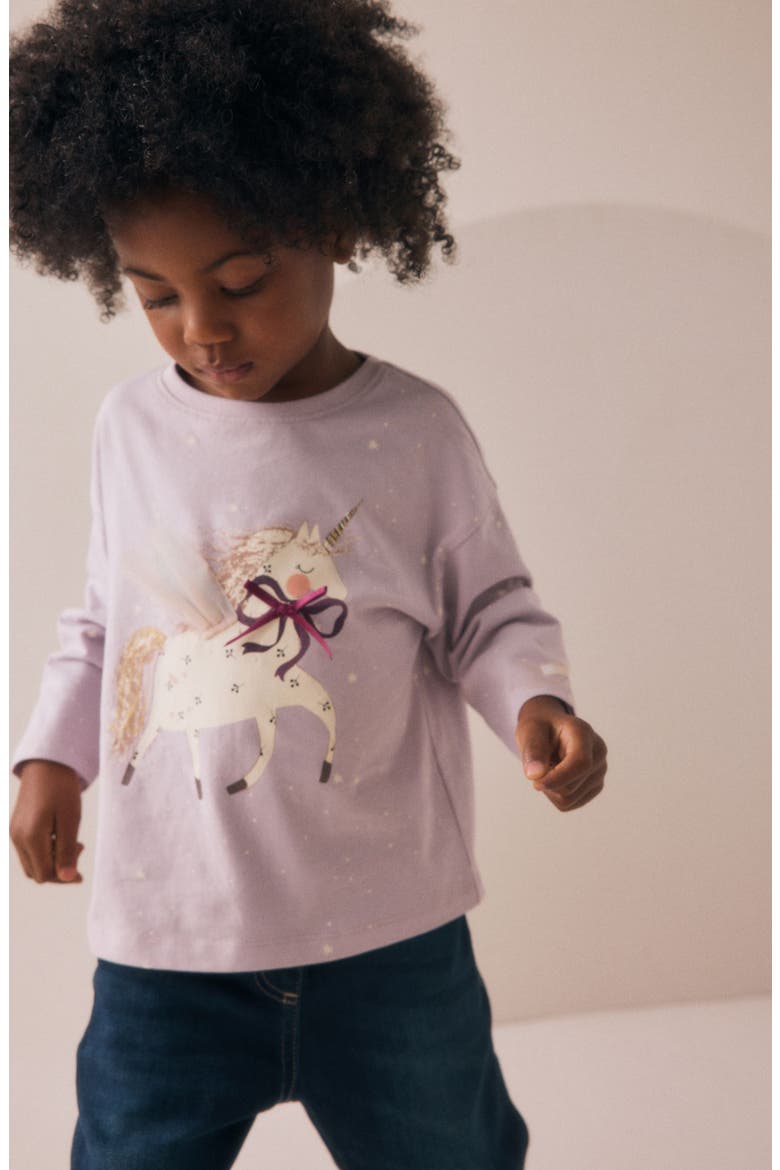 Kids' Unicorn Long Sleeve Cotton Graphic T-Shirt, Alternate, color, PURPLE