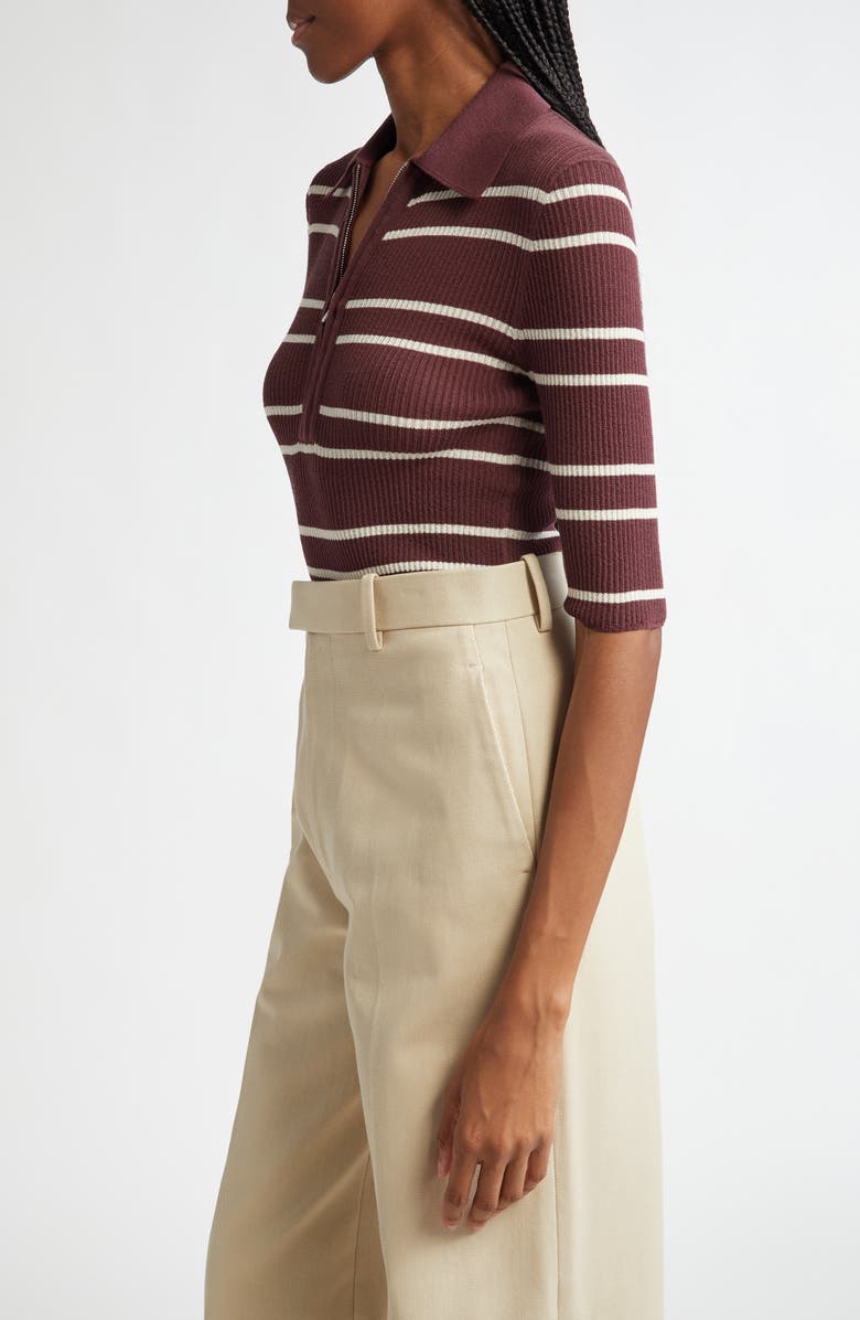 A.L.C. Cooper Stripe Knit Polo, Alternate, color, Carob/ White Wide Stripe